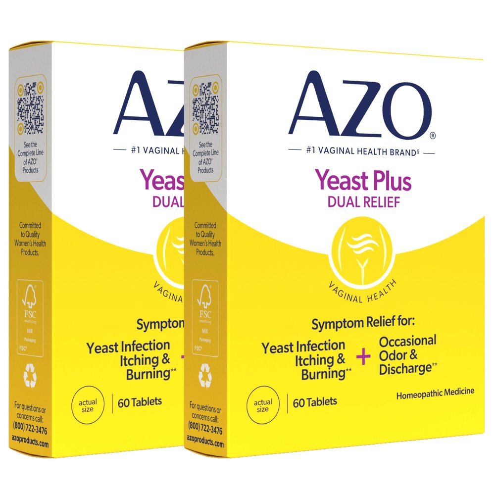 AZO Yeast Plus Dual Yeast Infection Pills Symptom Relief for Women, 120 Ct