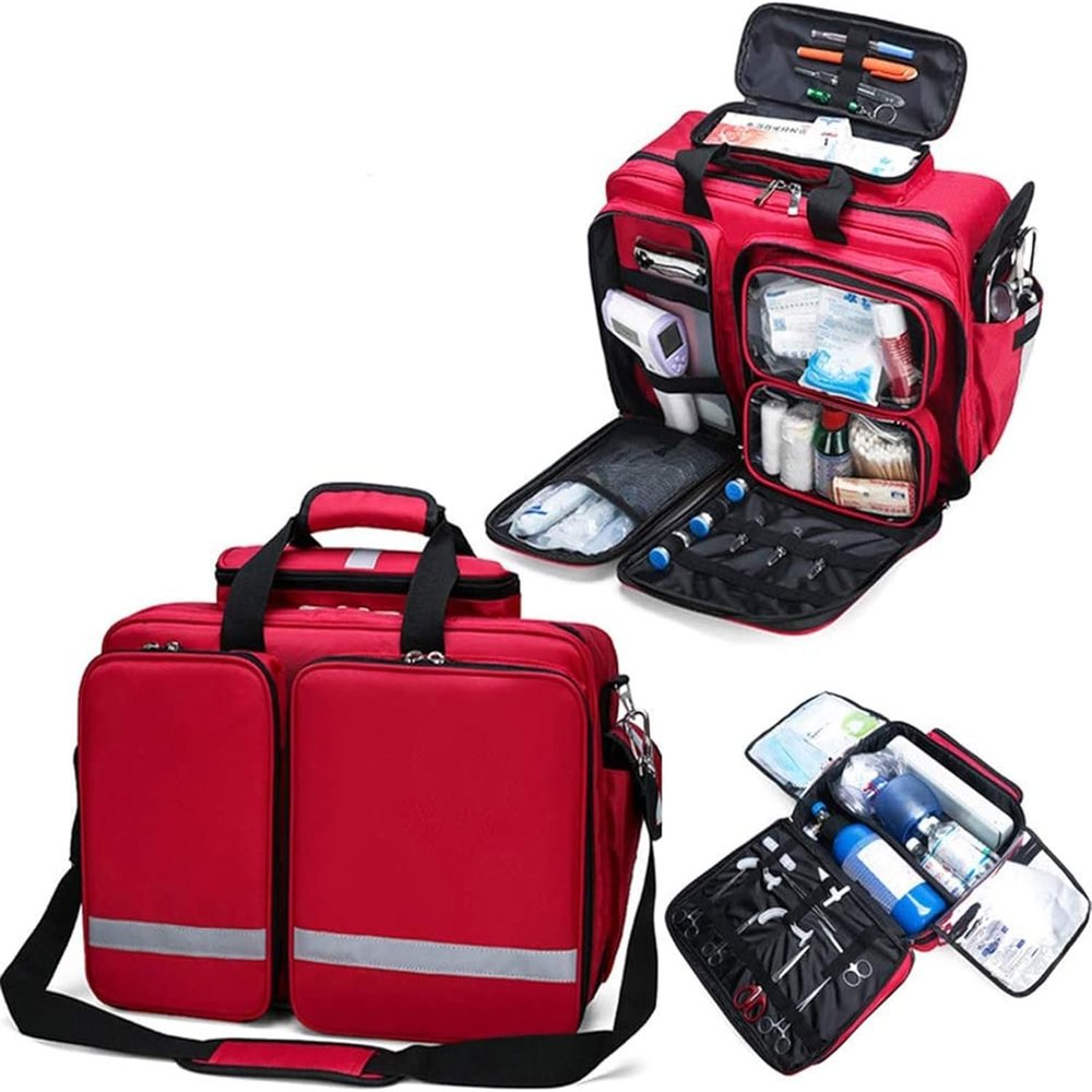 TTXNJKBF Portable First Aid Kit Bag, Waterproof Oxford Cloth Nurse Tote Bag, Outdoor Emergency Medical Kit, High capacity Medical Shoulder Bag(Red)