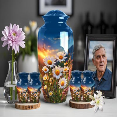 Daisies Small urn for Ashes for Women, Large Funeral Cremation urns for Human Ashes