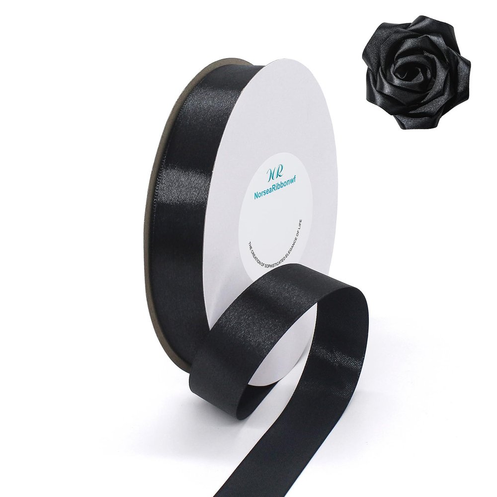 100 Yards Ribbon,1inch Black Satin Ribbon Perfect for Wedding Decoration, Bouquet Crafts, Sewing Decoration, Handmade Bow, Christmas Decoration and So On