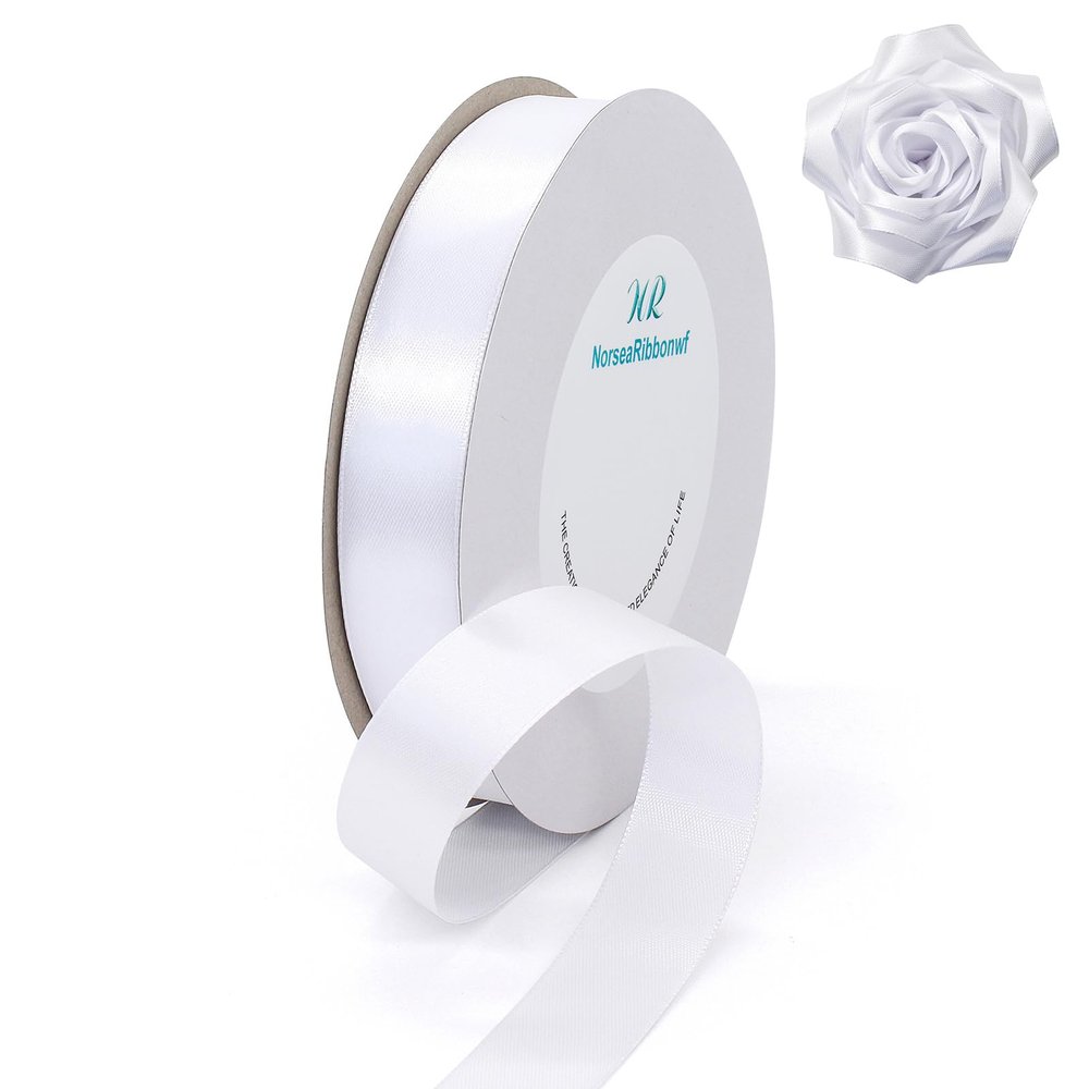 100 Yards Ribbon,1inch White Satin Ribbon Perfect for Wedding Decoration, Bouquet Crafts, Sewing Decoration, Handmade Bow, Christmas Decoration and So On