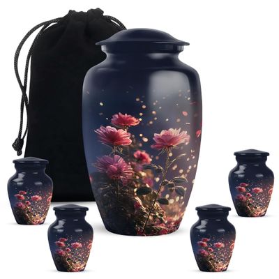 Casketique Rose Burial Urns for Adult Male - Funeral Urns for Human Ashes Adult Female 1 Large 4 Keepsake - Small Cremation Urn - Large Memorial Urn for Ashes for Women -10 & 3 Inch