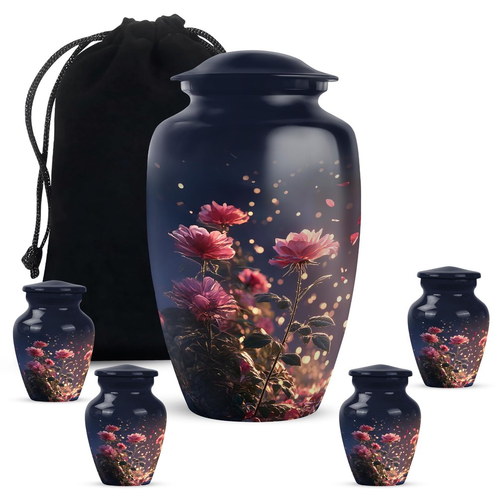 Casketique Rose Burial Urns for Adult Male - Funeral Urns for Human Ashes Adult Female 1 Large 4 Keepsake - Small Cremation Urn - Large Memorial Urn for Ashes for Women -10 & 3 Inch