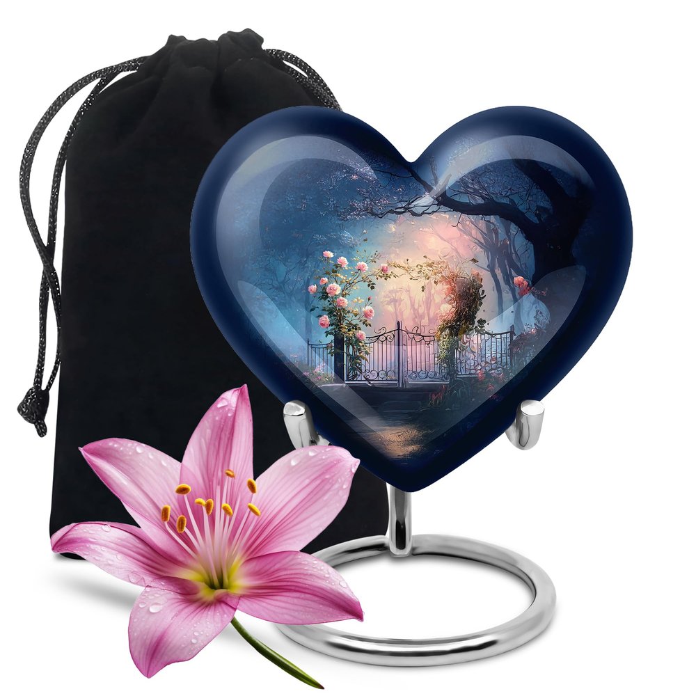 Casketique Rose Heart Cremation Urns for Human Ashes Adult Female - Large Blue Burial Urns for Adult Male - Funeral Urn - Large Memorial Urn for Ashes for Women - 10 Inch