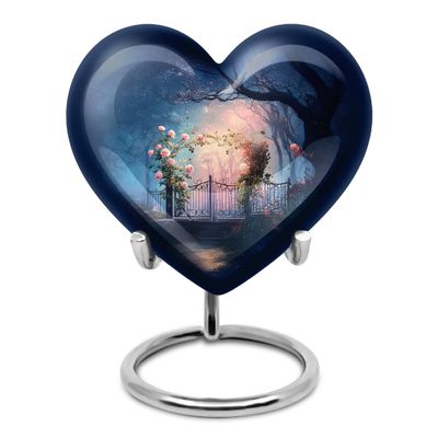 Casketique Rose Burial Urns for Adult Male - Small Blue Heart Cremation Urns for Human Ashes Adult Female - Memorial Urn for Mother - Funeral Urn for Human Ashes - 3 Inch