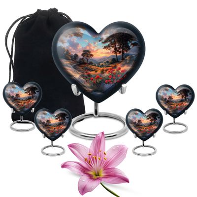 Casketique Rose Heart Cremation Urns for Human Ashes Adult Man - Burial Urn for Ashes for Women 1 Large 4 Keepsake - Decorative Funeral Urn for Mother - Large Memorial Urns for Adult Male -10 & 3 Inch