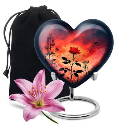 Casketique Rose Heart Cremation Urns for Adult Ashes Women - Red Funeral Urns for Adult Male - Large Burial Urn for Father & Son - Memorial Urn for Human Ashes - 10 Inch