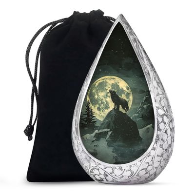 Remembrate Howling Wolf Cremation Urns for Adult Ashes Men 10 Inch - Moon Large Urn for Daughter and Son - Forest Burial Urns for Human Ashes Mother and Father - Memorial Drop Funeral Urn for Mom