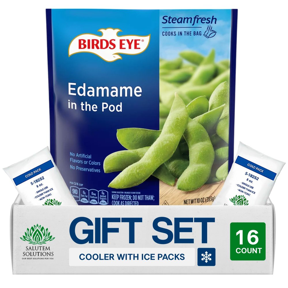Salutem Vita Steamable Edamame Pods, Frozen Vegetables, 10 oz, Gift Set Pack of 16