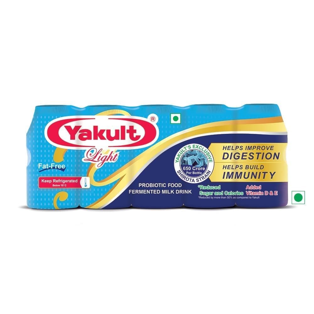 Yakult Light Fat-Free Probiotic Fermented Milk Drink, Improves Digestion and Immunity (Pack of 2) (10 yakult) 65 Ml Each