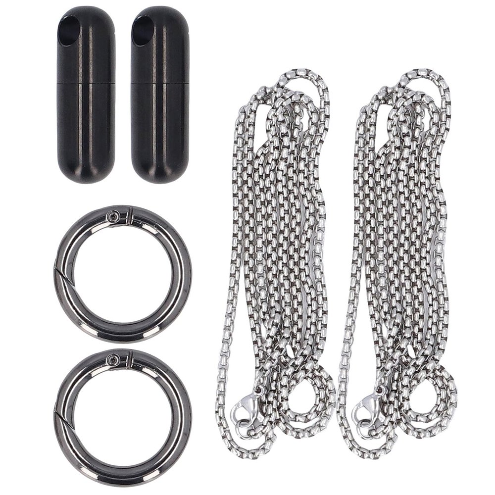Fdit 2 Pack Stainless Steel Airtight Capsule Case Keychain Container - Portable for Vitamins, Outdoor Camping, Hiking & Travel, Leakproof Metal Box with (Black)