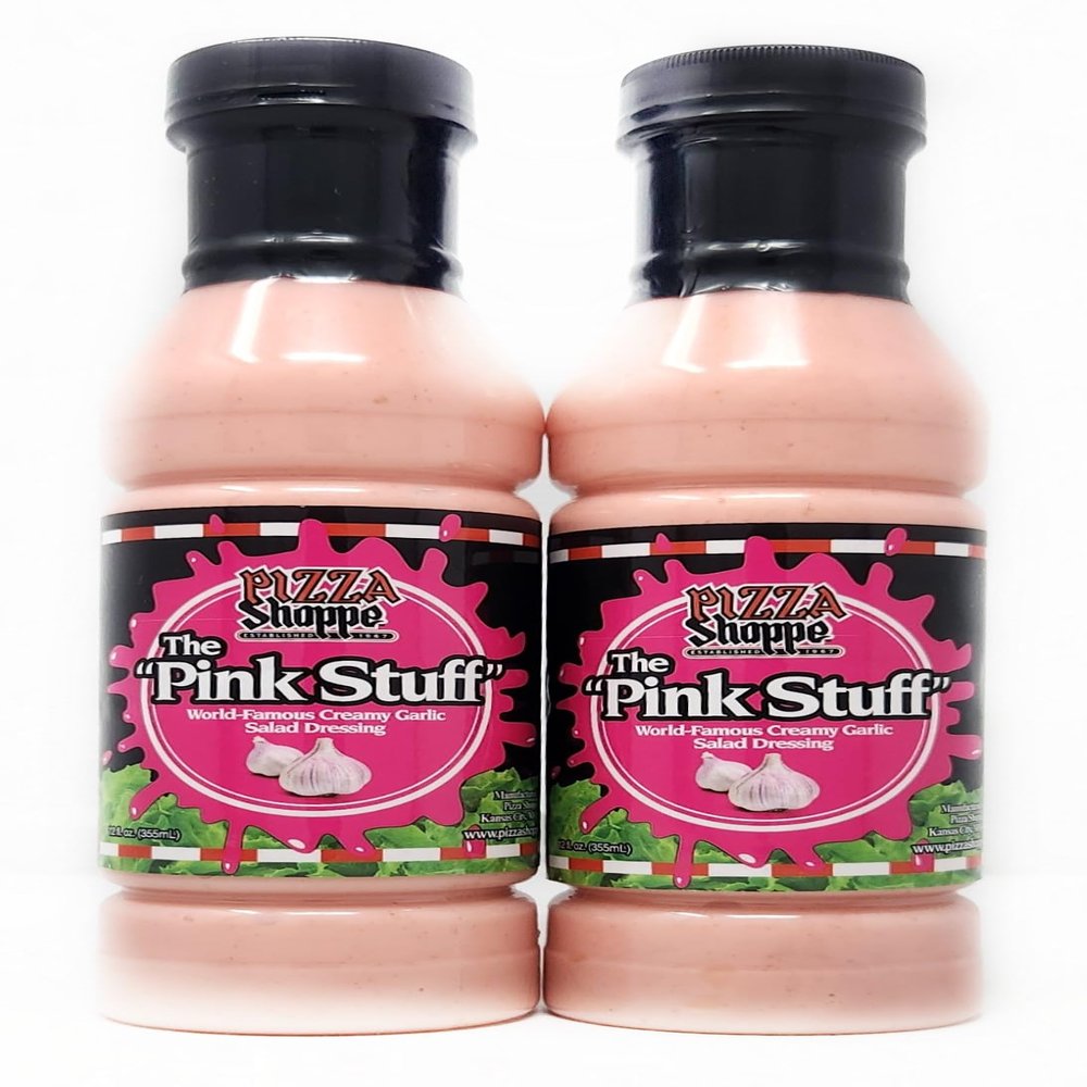 2 Pack of Pizza Shoppe The Pink Stuff Creamy Garlic Salad Dressing 12oz Bottles
