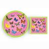 Fabuplates 48pc Butterfly & Greek Key Party Set 24 9" Plates and 24 Luncheon Napkins, Elegant Pink and Green Design, Heavy Duty Disposable Tableware for Spring Parties, Garden Events, Bridal Showers view 1