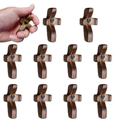10 Pcs My Heart Encouragement Gift Wooden Pocket Cross Handheld Wood Small Cross Fingertip Stress Relief Religious Gifts for Children Adults Praying,Relieve Anxiety Comfort for Clutching prayer