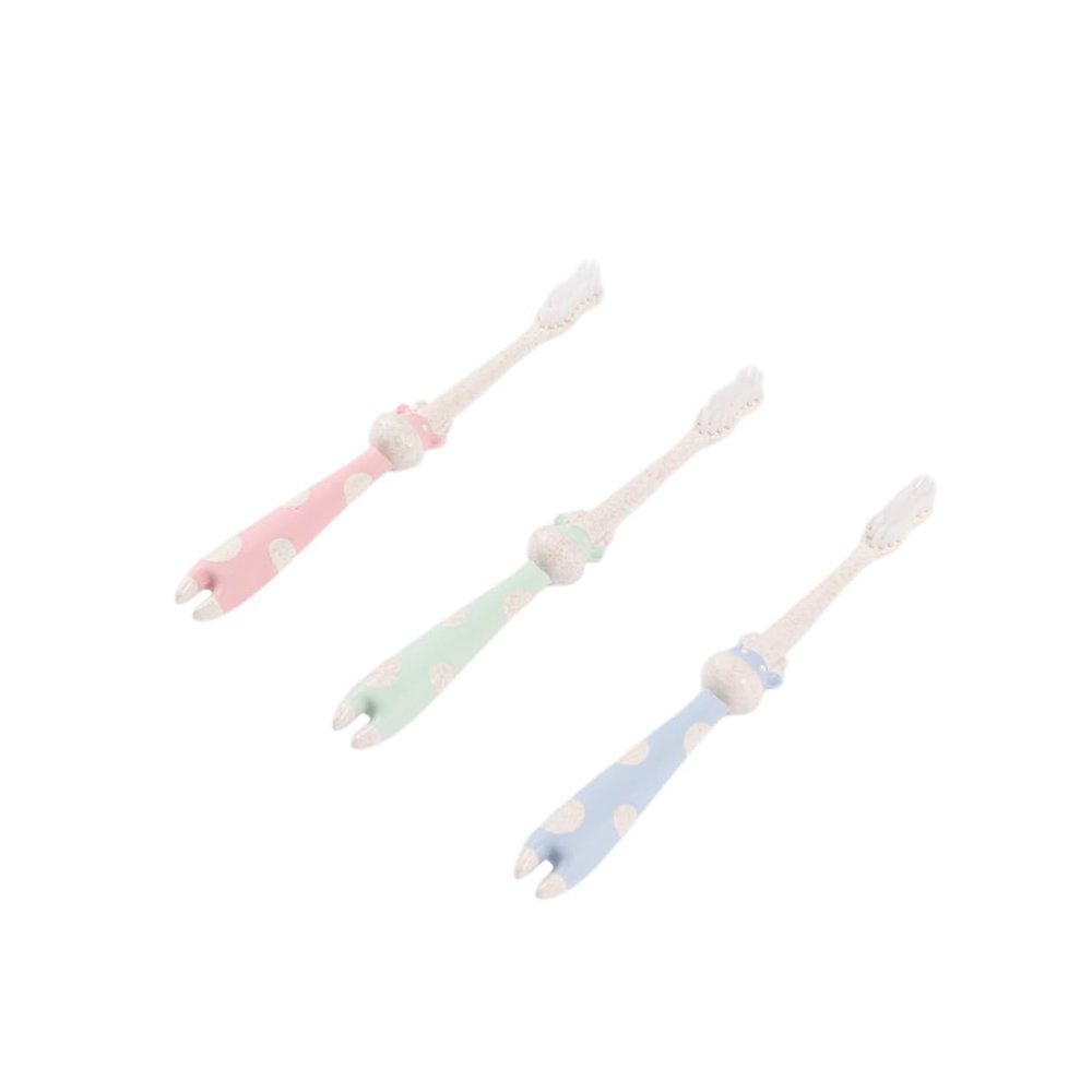NIYANGLE 3pcs Cartoon Children's Toothbrush Set Soft Bristle Wheat Straw Material Kid-Friendly Oral Care for Boys and Girls