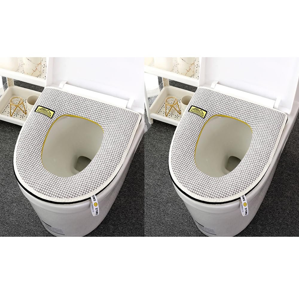 2 Pieces Thicker Bathroom Soft Toilet Seat Cover Pad with Handle Toilet Lid Cover Cushion Soft Thicker Washable Fits All Oval Toilet Seats 43L X 37W Centimetres,B