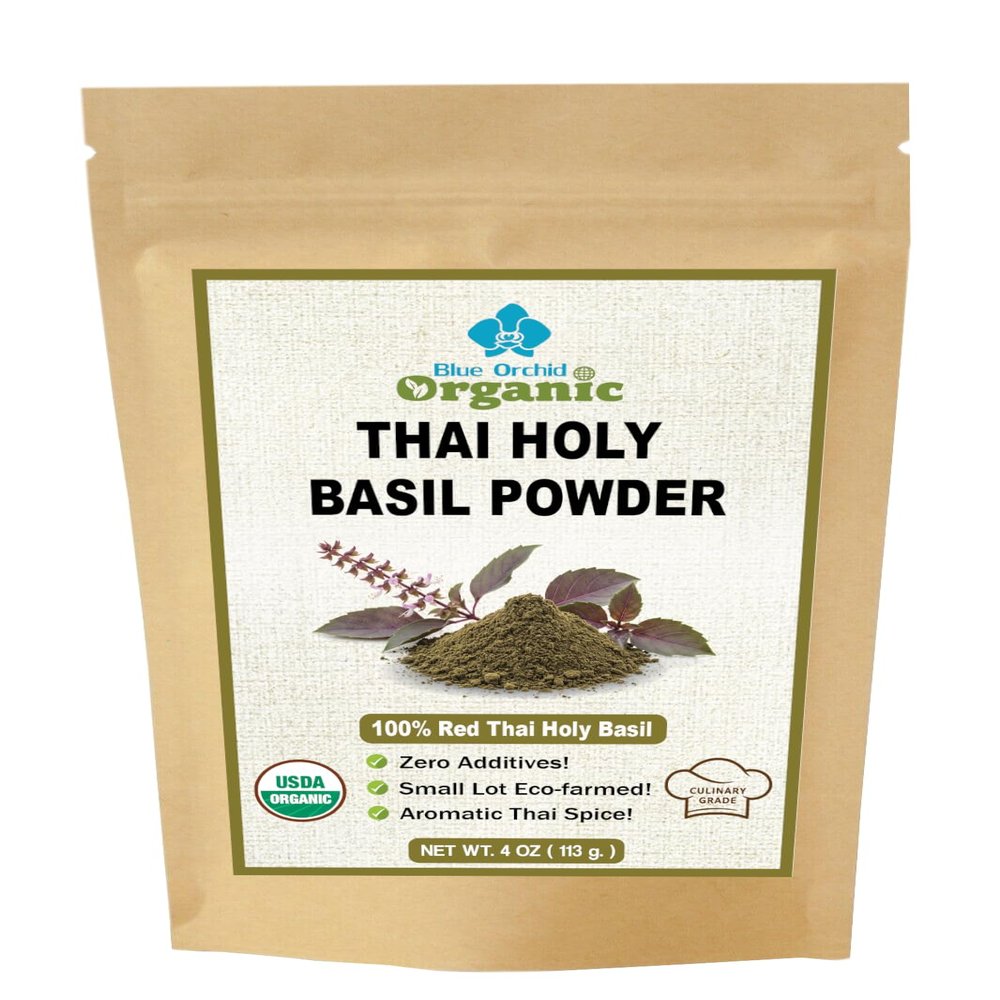 Organic Thai Holy Basil Powder - Premium Ground Hot Spice - Culinary Seasoning for Soups, Stir-fries, and Asian Cuisine (4 OZ)