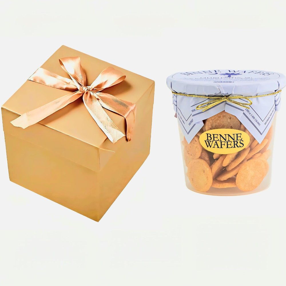 Benne Wafers Gift with Gold Box, Premium Cookie with Ribbon, Holiday Cookie Gift