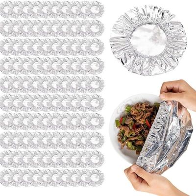 Lmuwecno Aluminum foil Bowl Cover, Aluminum foil Food Cover, Reusable Aluminum foil Film Insulation Cover, Tableware Stretch Food Cover, Kitchen Fresh-Keeping Insulation Film, Picnic.(100Pcs.)