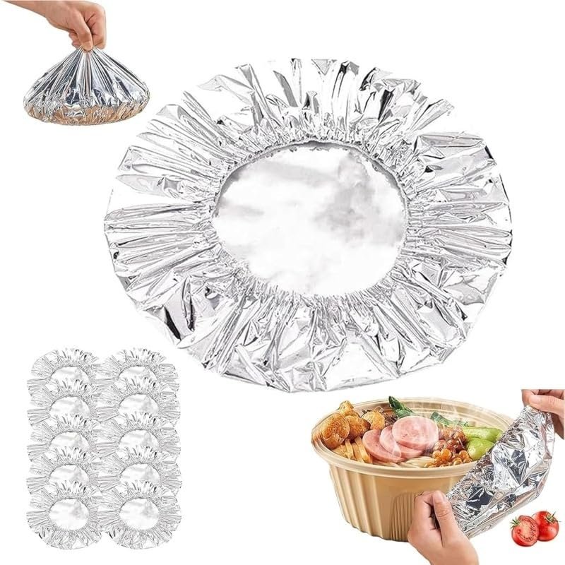 Lmuwecno Aluminum foil Bowl Cover, Aluminum foil Food Cover, Reusable Aluminum foil Film Insulation Cover, Tableware Stretch Food Cover, Kitchen Fresh-Keeping Insulation Film, Picnic.(20Pcs)