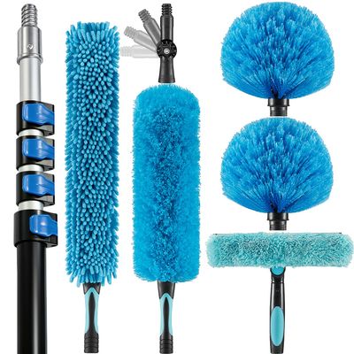 Hicavar 30 Foot High Ceiling Fan Duster with 6-24ft Extension Pole, Extendable Reusable Cobweb, Feather, Window Cleaning Squeegee Kit