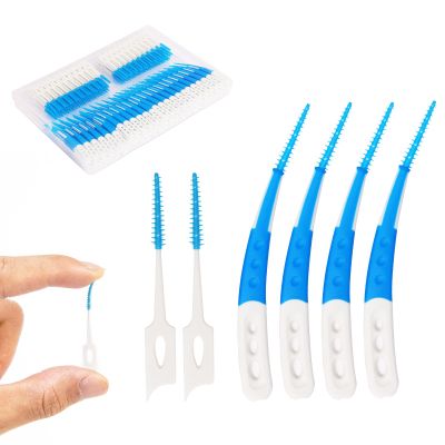 ACSKD 444PCS Dental Picks for Teeth Cleaning Health,Dual-Use Toothpicks and Angled Disposable Interdental Brushes, Blue