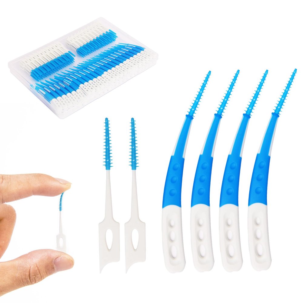 ACSKD 444PCS Dental Picks for Teeth Cleaning Health,Dual-Use Toothpicks and Angled Disposable Interdental Brushes, Blue