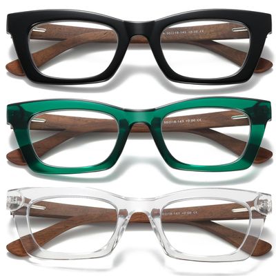 Hubeye Square Reading Glasses for Women Men Blue Light Blocking Computer Fashion Style Readers with Spring Hinge (Black+Green+Transparent,2.0)