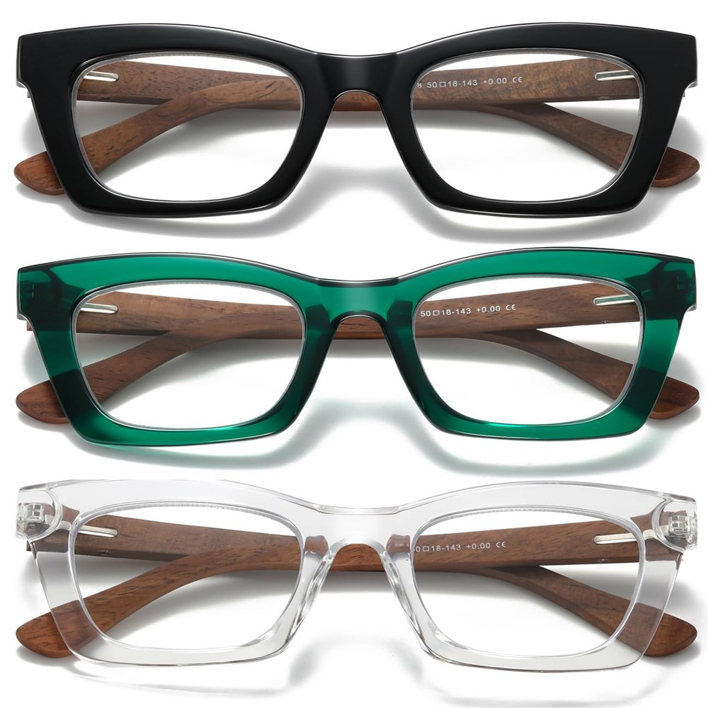 Hubeye Square Reading Glasses for Women Men Blue Light Blocking Computer Fashion Style Readers with Spring Hinge (Black+Green+Transparent,2.0)
