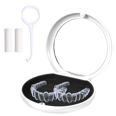 ACSKD Aligner Case with Mirror, Slim Retainer Case Travel-Friendly Dental Storage Box Compatible with Invisalign Braces, Night Guards,Includes 1 Remover Tool & 2 Chew, White