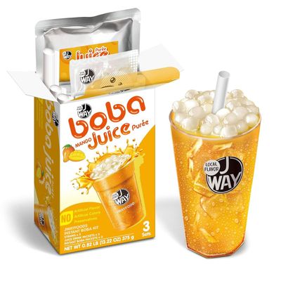 J WAY Instant Boba Bubble Pearl Mango Juice Drinks Kit with Authentic Crystal Tapioca Boba, Ready in Under One Minute, Paper Straws Included, 3 Servings