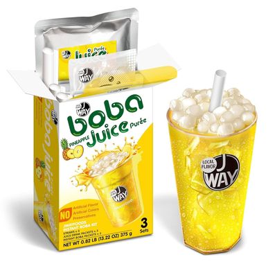 J WAY Instant Boba Bubble Pearl Pineapple Juice Drinks Kit with Authentic Crystal Tapioca Boba, Ready in Under One Minute, Paper Straws Included, 3 Servings
