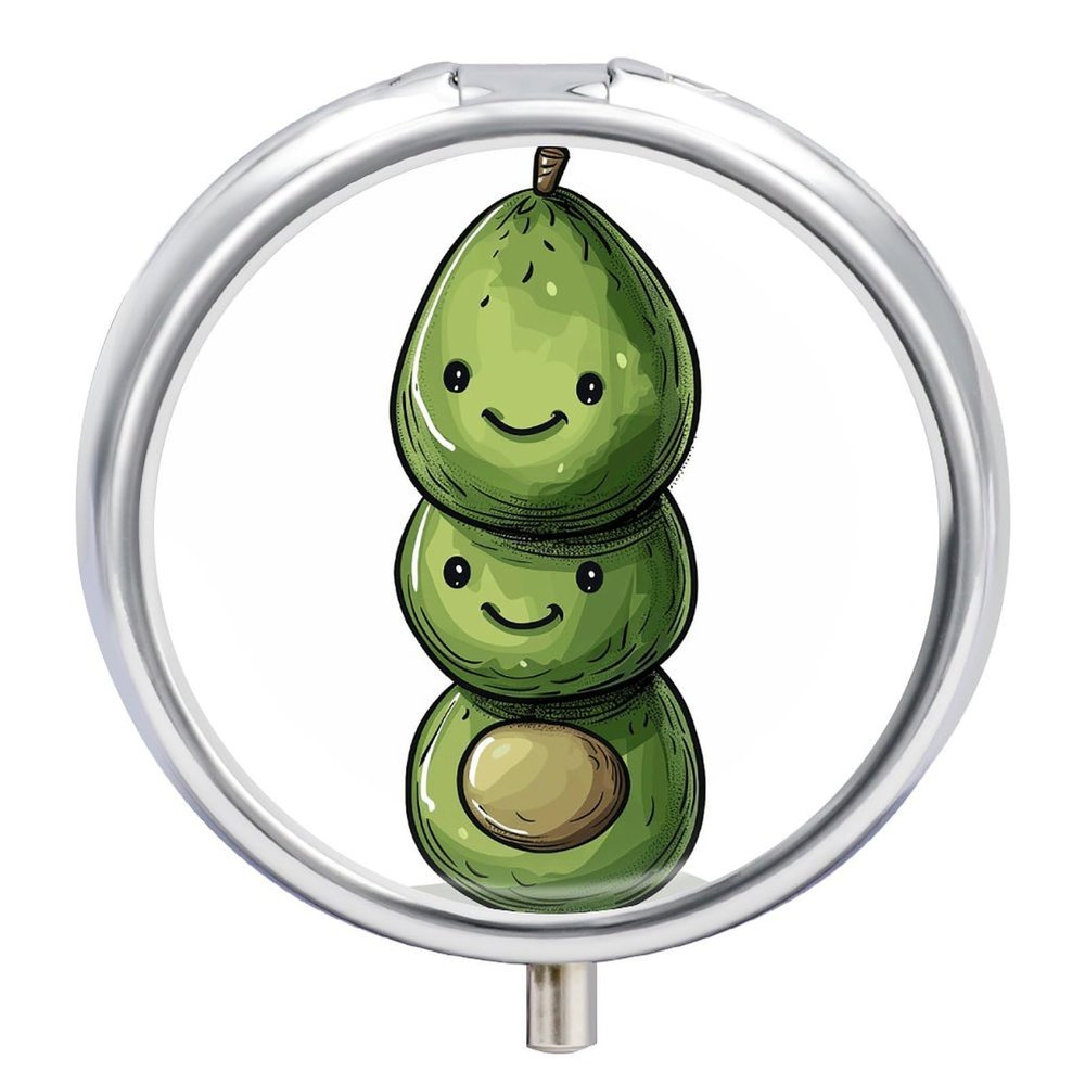 Three Green Avocados Pill Box Cute Round Pill Case Portable Medicine Tablet Vitamin Holder Organizer for Purse Pocket