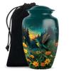 JAGLASH Hummingbird Keepsake Urn for Human Ashes Male & Female 3 Inch - Yellow Flower Adult Urns for Human Ashes - Green Cremation Urns for Remains - Funeral Gift Urn for Adult Male view 1