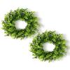 DDHS 11 Inch Artificial Boxwood Small Wreath for Front Doors, 2 Packs Green Leaves Wreath, Spring Summer Mini Wreaths for Indoor Outdoor Hanging Wall Window Wedding Home Decor Party Farmhouse view 1