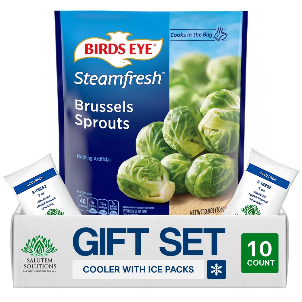 Salutem Vita Steamable Frozen Brussels Sprouts, Vegetable Side Dish, 10.8 oz, Gift Set Pack of 10
