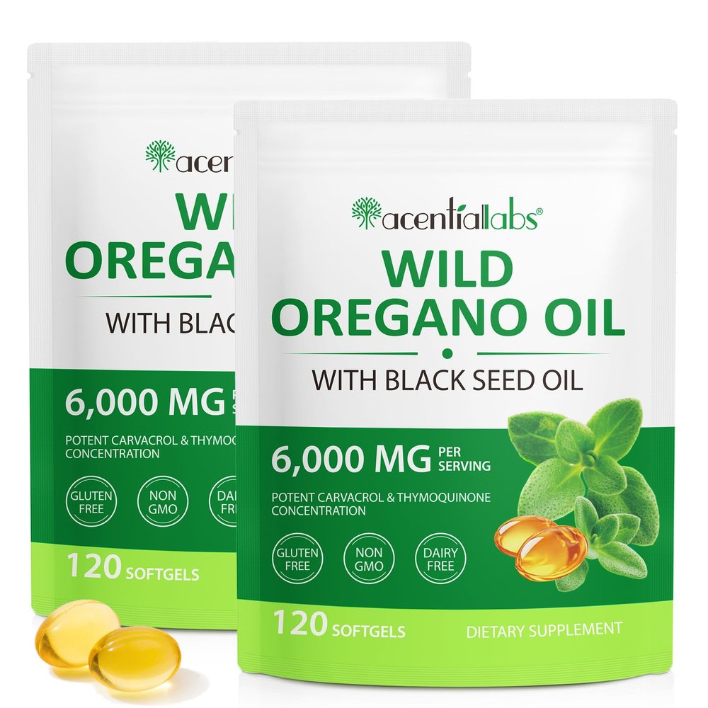 6000mg Oil of Oregano with Black Seed Oil, 2Pack Oregano Oil Capsules Organic with 165mg Carvacrol Natural, Non-GMO, Gluten-Free Oregano Supplement 240 Capsules