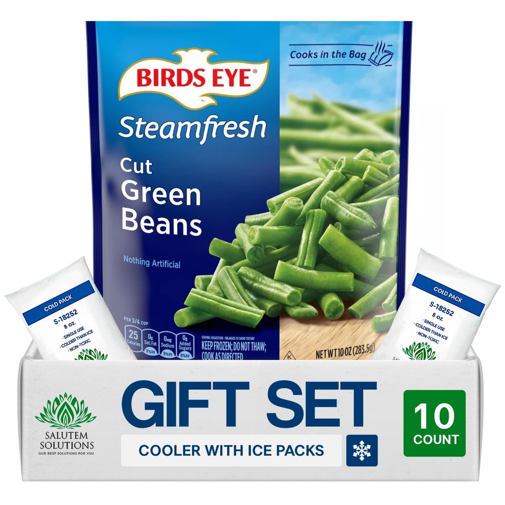 Salutem Vita Steamable Frozen Cut Green Beans, 10 oz, Gift Set Pack of 10
