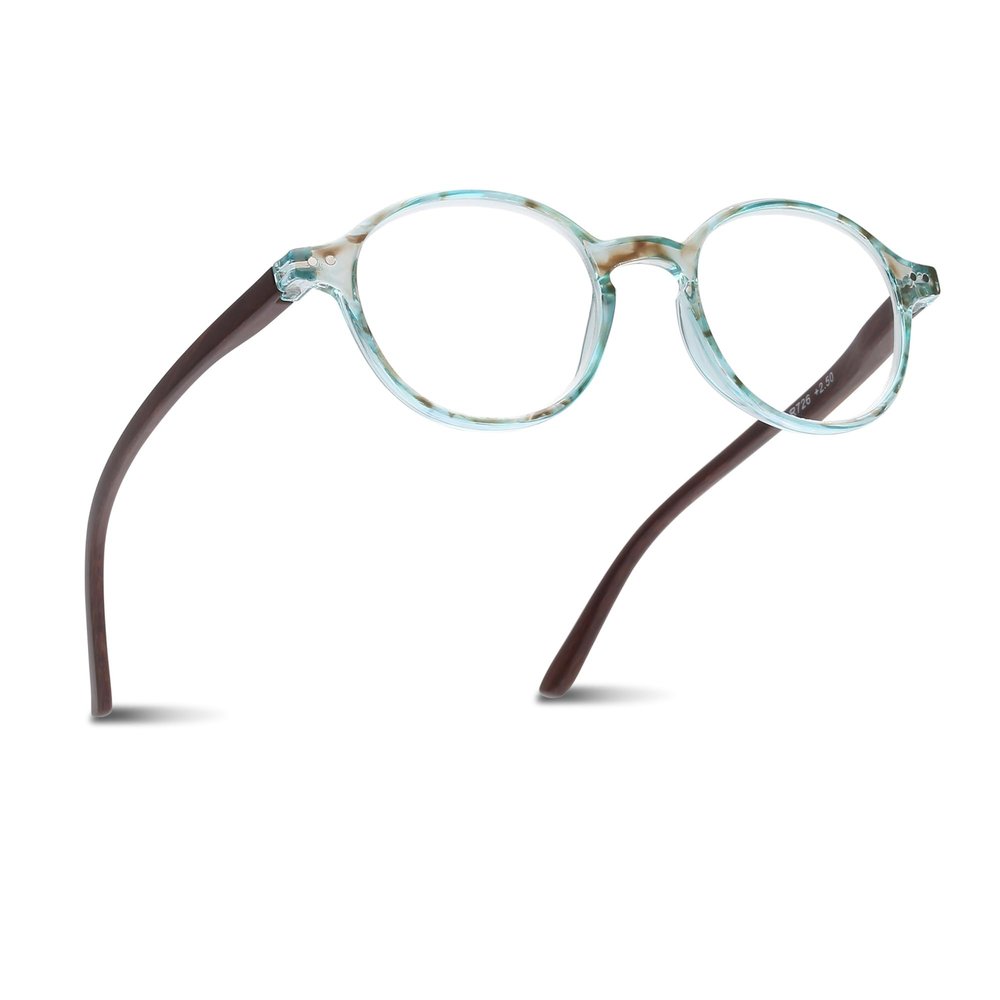 2SeeLife Small Round Reading Glasses for Men & Women Narrow-Medium Fit, Sturdy Frame, Spring Hinges, Premium Retro Readers, Aqua Blue, +1.75