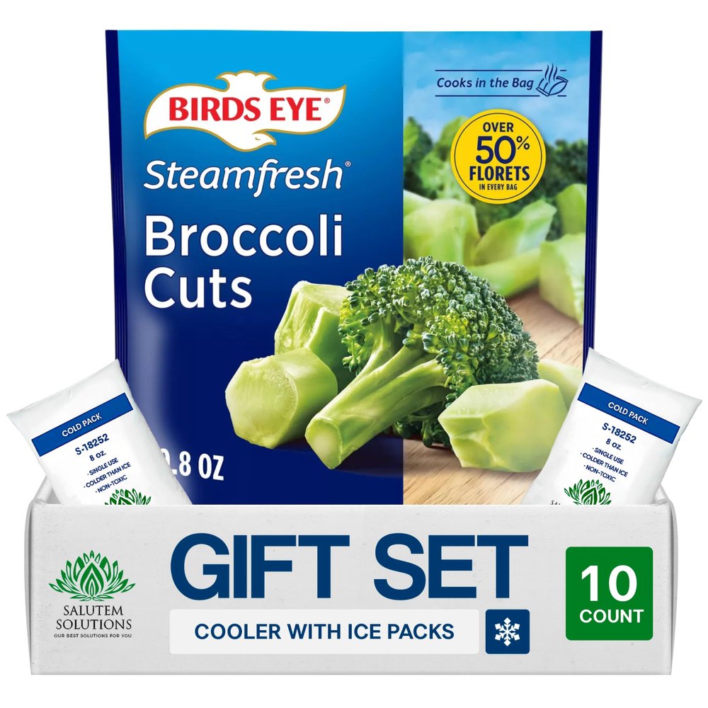 Salutem Vita Steamable Frozen Broccoli Cuts, Vegetable, 10.8 oz, Gift Set Pack of 10