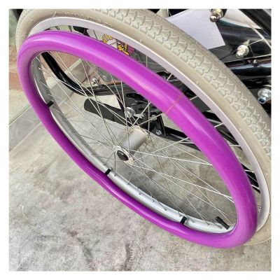 24inch/22inch Silicone Non-Slip Wheelchair Push Rim Covers, 1 Pair Wheelchair Hand Push Cover,0.18inch Thick Wear-Resistant Hand Push Cover(Purple,22in)