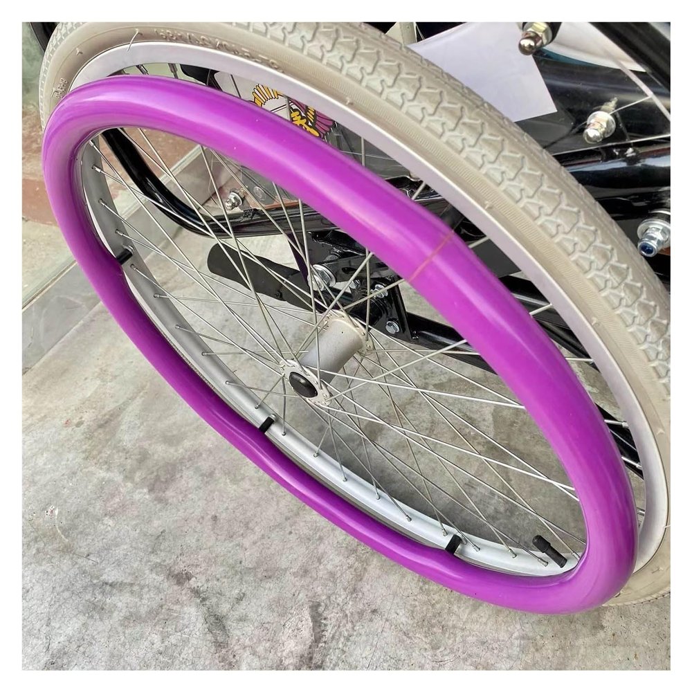 24inch/22inch Silicone Non-Slip Wheelchair Push Rim Covers, 1 Pair Wheelchair Hand Push Cover,0.18inch Thick Wear-Resistant Hand Push Cover(Purple,22in)