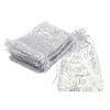 MECCANIXITY Organza Bags, 50Pcs 3.1x4.3 Inch Candy Mesh Bag with Drawstring Jewelry Gift for Party Favor Pouch Christmas Wedding Festival Small Gift, White-Silver view 1