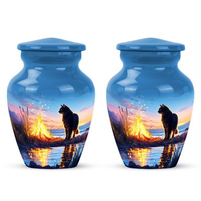 Yatskia Black Cat at Campfire Small Urns for Human Ashes Keepsake Adult Male and Female, Mini Cremation Urn for Adult Ashes, (Classic Pack of 2, 3 Inch)