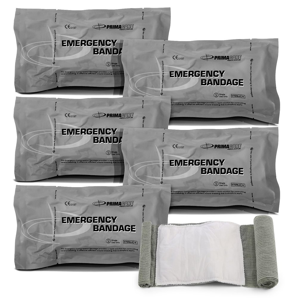 Primacare WB-7706 5-Pack Israeli Bandages 6" Emergency Trauma Wound Dressing, Vacuum-Sealed, Sterile, Bleeding Control for First Aid, Tactical, Military, EMT & Survival Kits