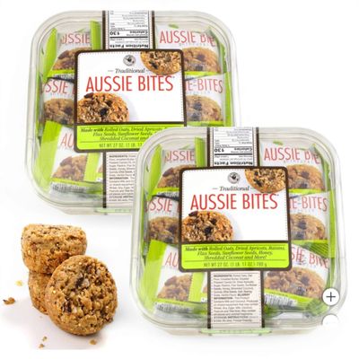 Aussie's Bites 27 oz (2 Pack) Made with Rolled Oats, Dried Apricots, Raisins, Flax & Sunflower Seeds, Coconut & Honey Individually Wrapped Bites. Custom Bundled by MOOCHI