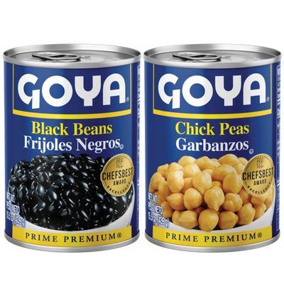 Goya Canned Chickpeas & Black Beans Variety Pack, Garbanzo & Frijoles Negros, Plant-Based Pantry Staples, Rich in Fiber & Protein, Vegan & Kosher, 2 Pack of 15.5oz Cans (1 of Each)
