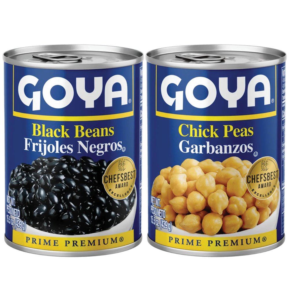Goya Canned Chickpeas & Black Beans Variety Pack, Garbanzo & Frijoles Negros, Plant-Based Pantry Staples, Rich in Fiber & Protein, Vegan & Kosher, 2 Pack of 15.5oz Cans (1 of Each)