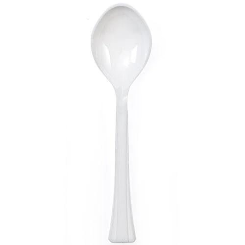 10.5 inch White Salad Plastic Serving Spoon Durable Disposable Utensil for Buffet, Salads, Catering, Parties, Events, BBQs & Food Service (72)