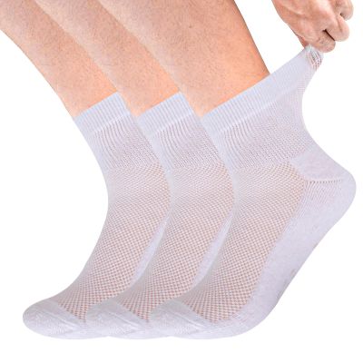 3 Pairs Diabetic Socks for Women & Men Plus Size - Non Binding Ankle Socks with Dotted Grips, Loose Fit for Swollen Feet, Easy Stretch Non-Slip Comfort Socks, White (L)
